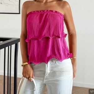 Pink Strapless Ruffle Top